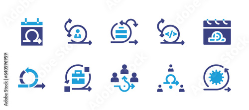 Scrum icon set. Duotone color. Vector illustration. Containing agile, scrum, agile team, planning, sprint, team, calendar.