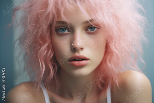 Portraying young woman in a range of emotions through concept expressions, set against a muted backdrop that emphasizes the emotional impact. Generative Ai