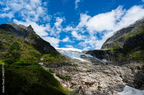 Glacier in Norway looking dramatic in moody lighting