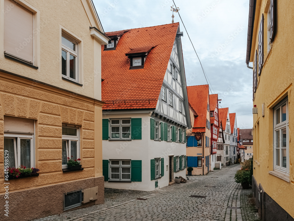 Beautiful street in the center of Ulm Old City. Small beautiful German town