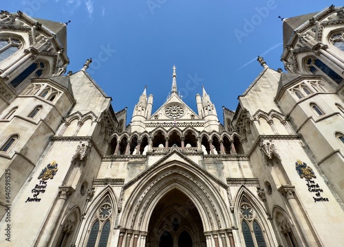 Sticker Low angle view of the Royal Courts of Justice building in London, UK
