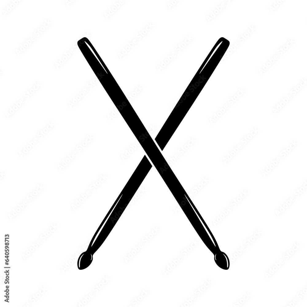 Drum sticks black fill icon, music instrument vector illustration in