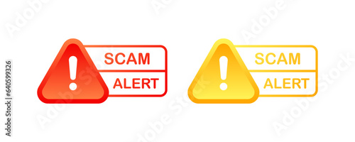 Scam alert sign. Flat, color, warning sign, scam alert. Vector icons