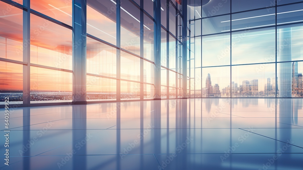 Fototapeta premium Modern glass office spaces in backlights