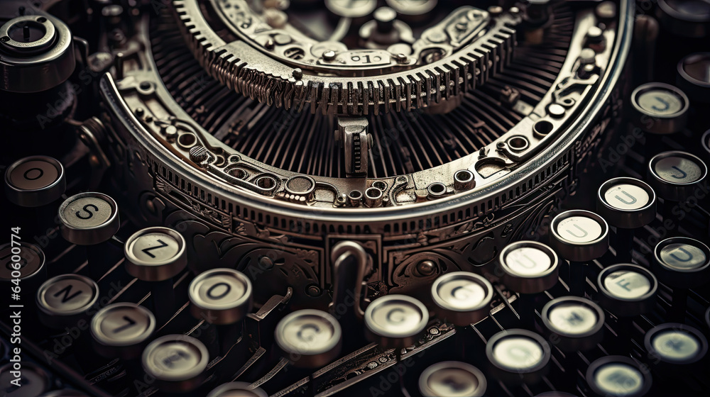 Ultra-detailed portrayal of a vintage typewriter's keys
