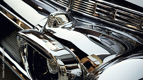Fine details of a classic car's polished chrome surfaces photo