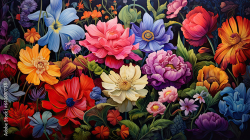 Hyperreal depiction of a vibrant flower garden in bloom