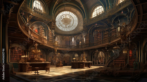Intricately rendered view of a historical interior space