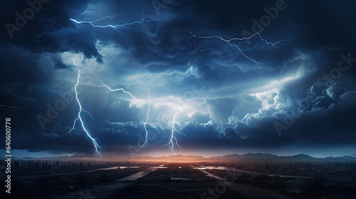 Hyperreal view of a dynamic thunderstorm with lightning