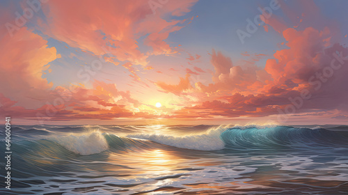 Hyperreal depiction of a tranquil ocean sunset © javier