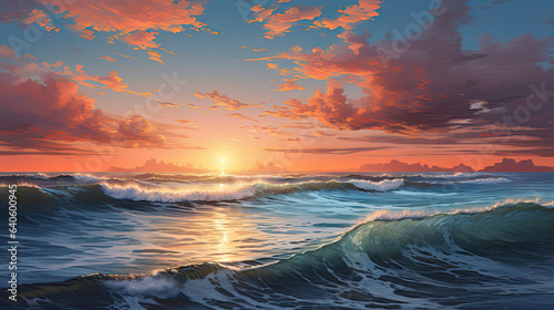 Hyperreal depiction of a tranquil ocean sunset