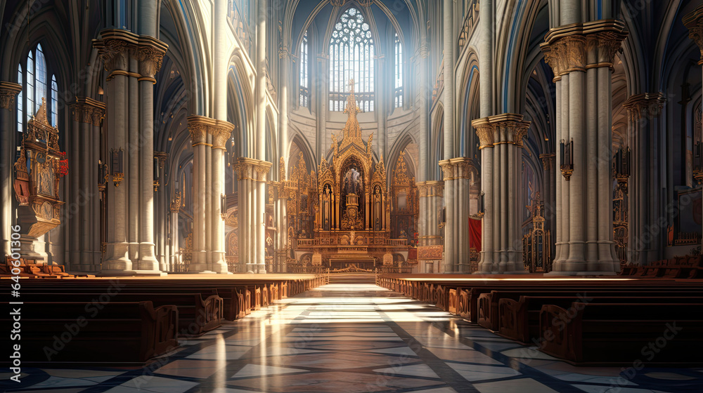 Astonishingly detailed view of a grand cathedral's interior