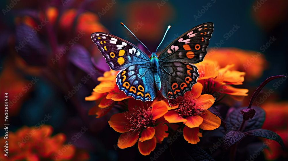 Obraz premium Intricate details of a butterfly resting on a flower