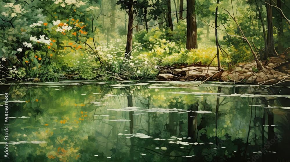Astonishingly detailed view of a serene pond reflection Astonishingly detailed view of a serene pond reflection