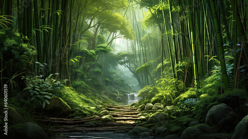Hyperrealistic view of a lush bamboo forest © javier