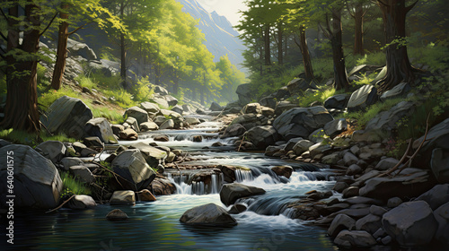 Lifelike representation of a serene mountain stream