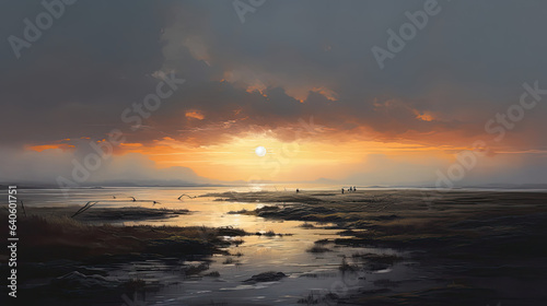 Lifelike portrayal of a misty coastal sunrise