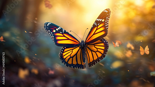Impeccable rendering of a monarch butterfly in flight