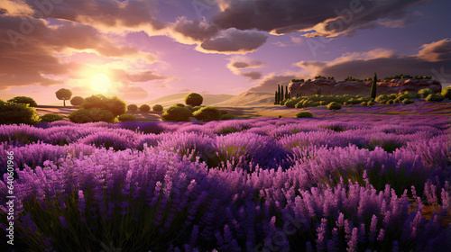 Hyperreal view of a sunlit field of lavender