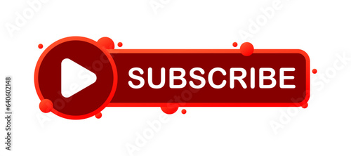 Subscribe button. Flat, red, subscribe, play button. Vector icon