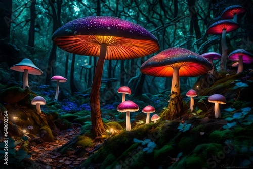 magical mushrooms in the forest