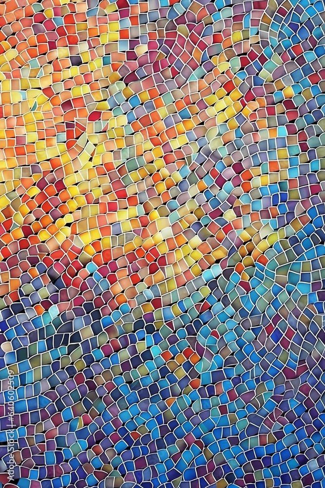 An artistic wallpaper featuring a mosaic of tiny colorful tiles forming an intricate pattern