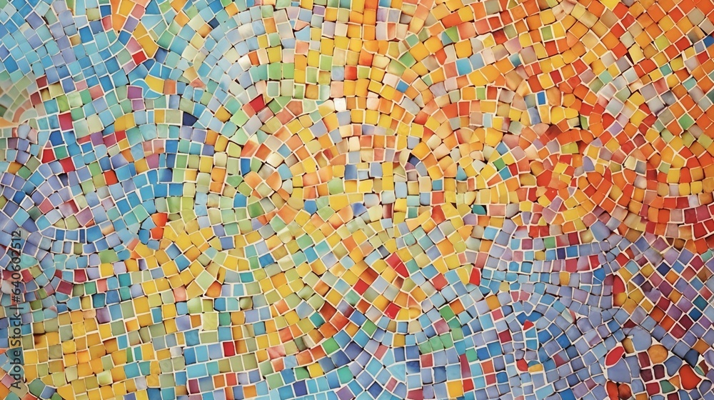 An artistic wallpaper featuring a mosaic of tiny colorful tiles forming an intricate pattern