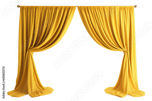 Yellow open curtains isolated on transparent background