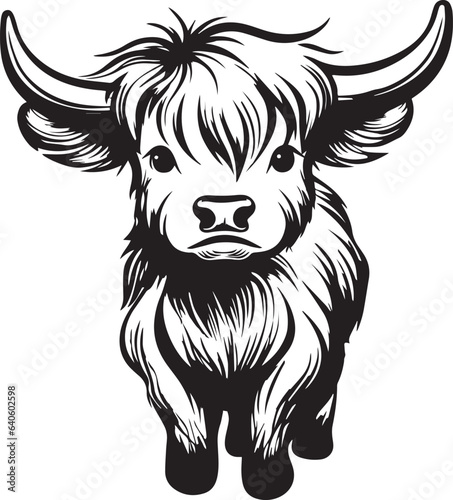 Cute Highland cow icon, Funny Highland cow, Vector Illustration, SVG