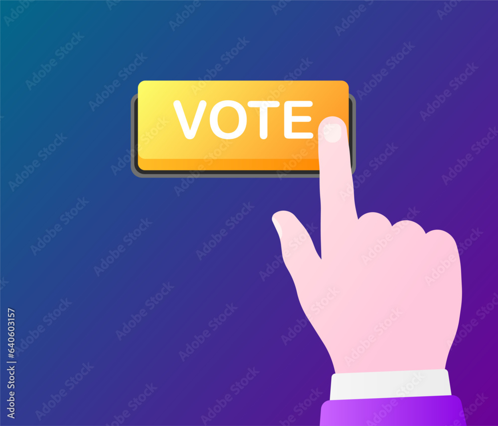 Vote button. Flat, color, hand and button, finger on vote button. Vector illustration Vote button. Flat, color, hand and button, finger on vote button. Vector illustration