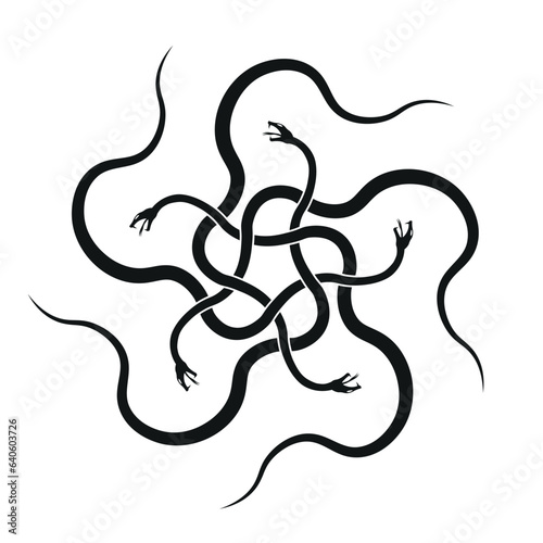 Five serpents entwine in a pentagram, symbolizing esoteric mysteries and spiritual insight