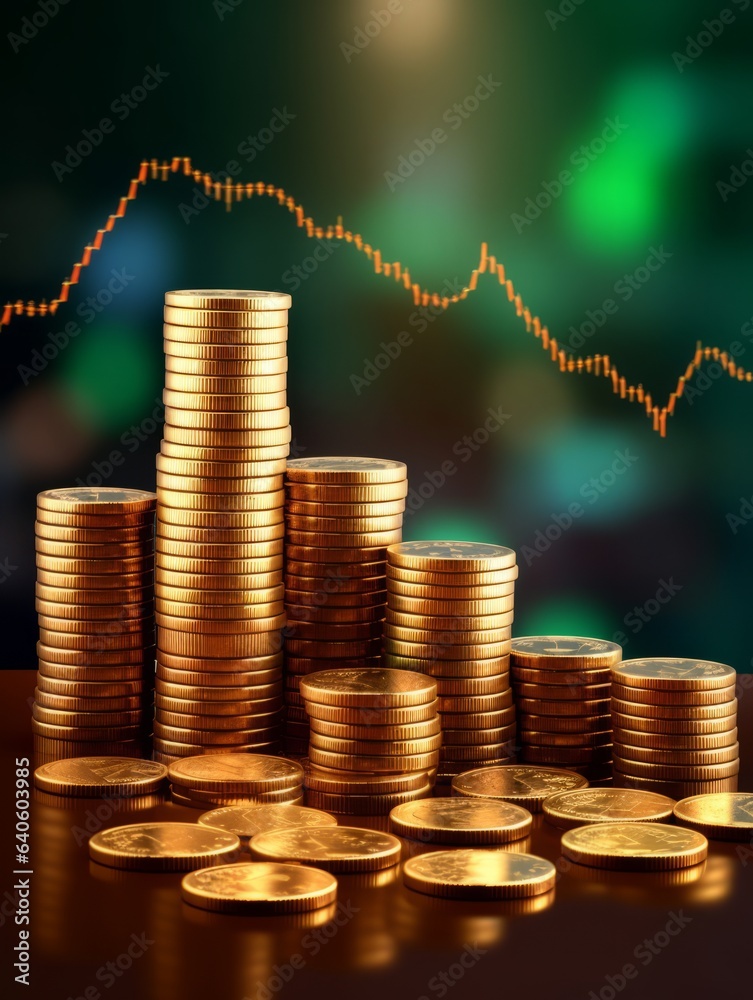 Stacked coins with background chart Stacked coins with background chart