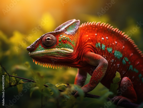 Chameleon in its Natural Habitat, Wildlife Photography, Generative AI photo