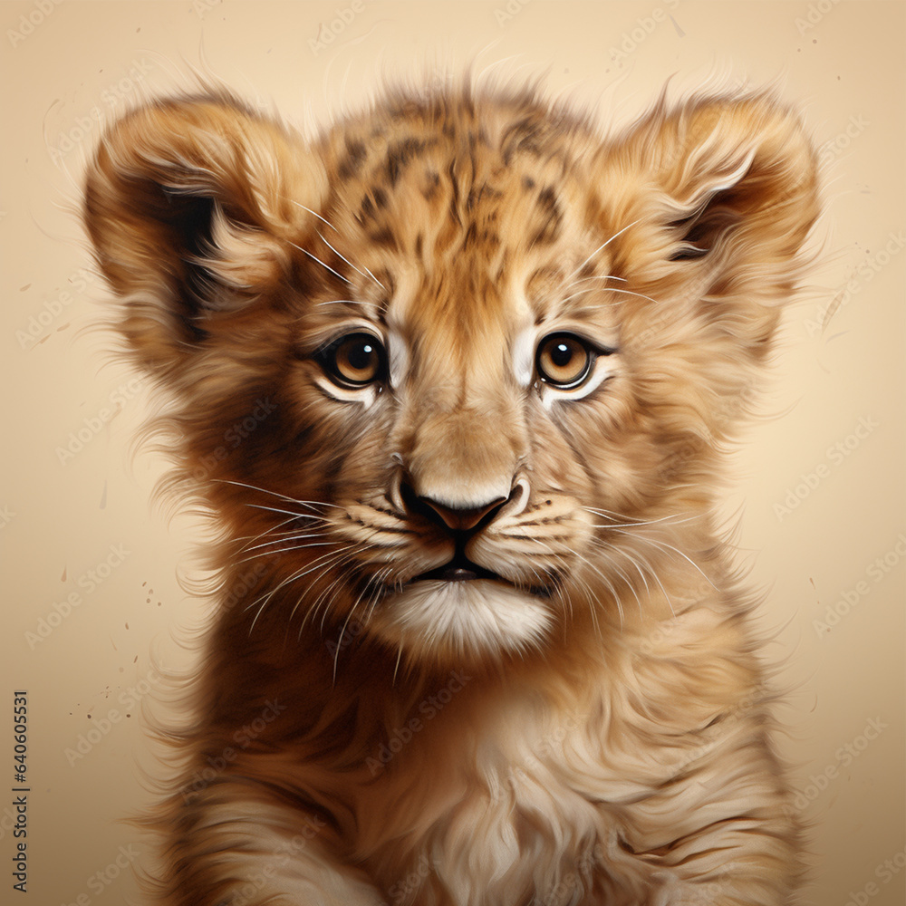 Obraz premium The baby lion's face (cute) Generative AI