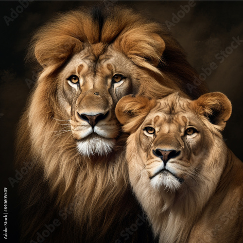 A male and female lion, Couple Generative AI © sangmyeong
