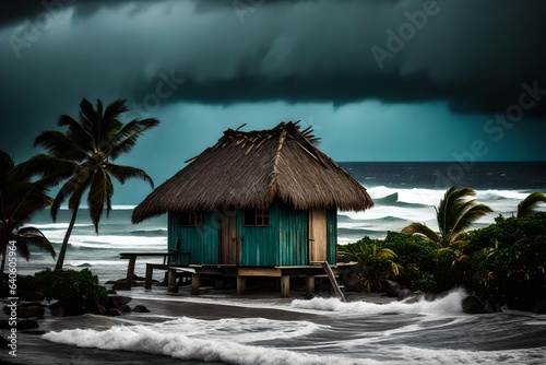 beach hut on a cloudy evening