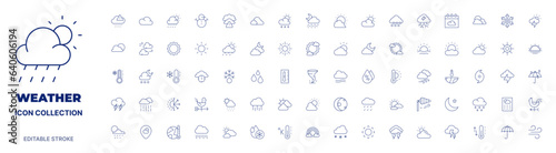 Weather icon collection. Thin line icon. Editable stroke.