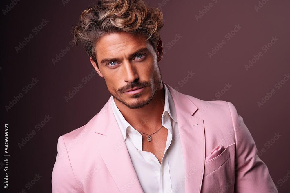 Portrait of fashion caucasian male model on pink background. Portrait of fashion caucasian male model on pink background.