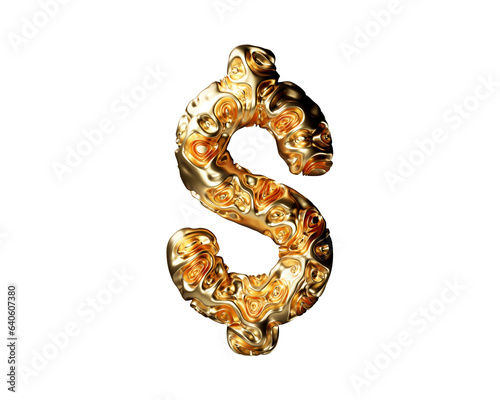 Symbols made of gold. 3d illustration of golden alphabet isolated on white background