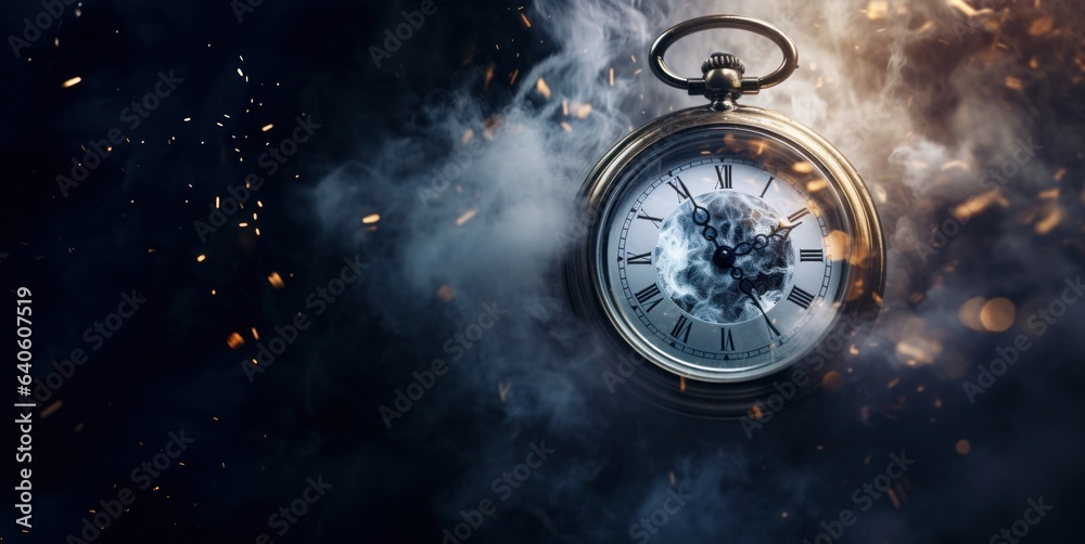 Burning alarm clock on fire background. Time is running out concept. 