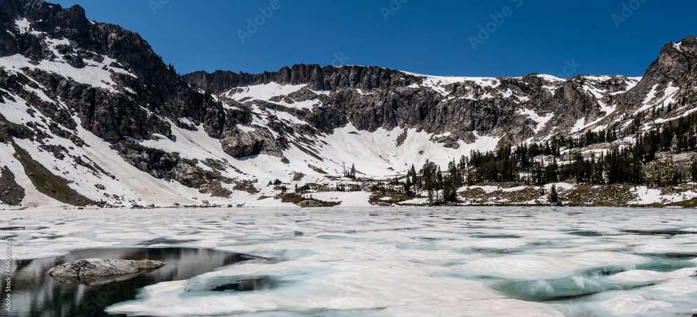 Snow and Ice Covered Lake Solitude in Grand Teton National Park 