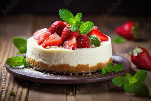 Perfect cheesecake on table with fresh natural berries, sweet food. Generative Ai.