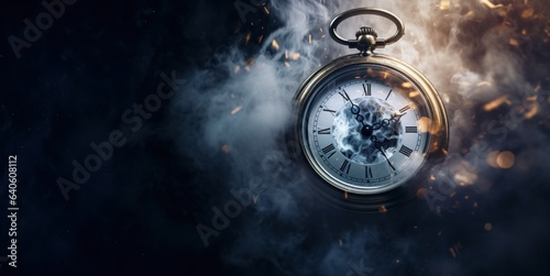 Burning alarm clock on fire background. Time is running out concept. 