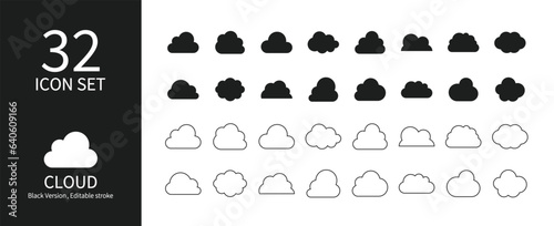 Icon set related to cloudiness and clouds