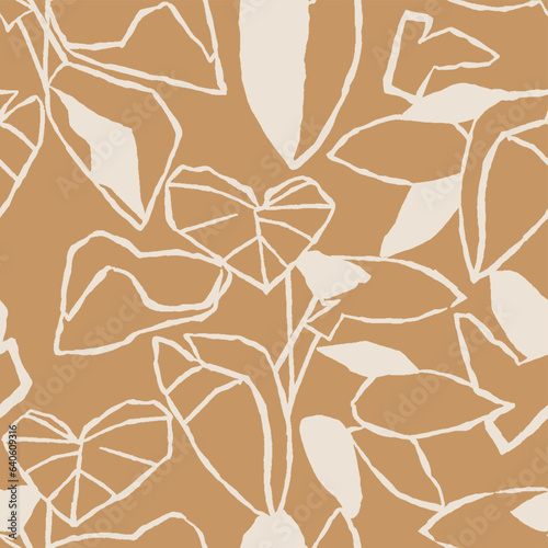 Vector leaf botanical line art seamless repeat pattern digital artwork