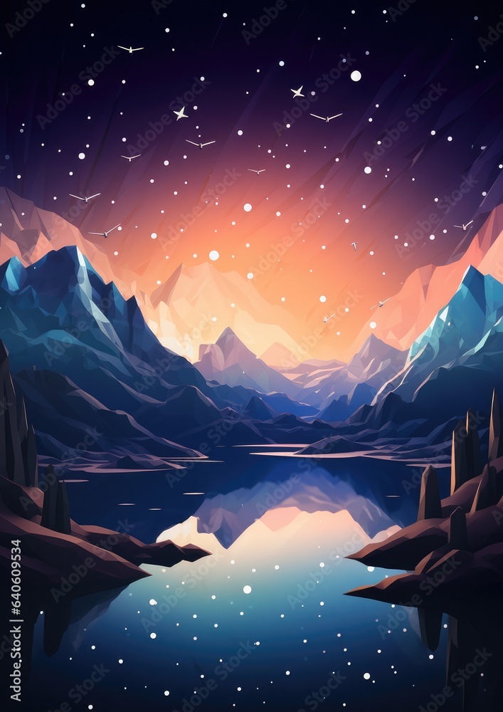 Fototapeta premium Magical nature wallpaper during summer night high in mountains. Generative Ai.