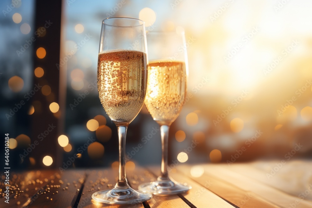 Photo & Art Print Glasses of champagne or sparkling wine in a