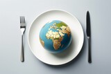 Globe on a plate. The concept of hunger and food security of the planet.