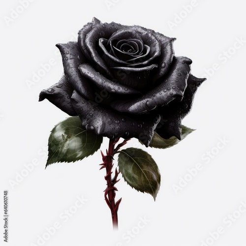 Leinwand Poster Black rose realistic illustration - Generative AI.