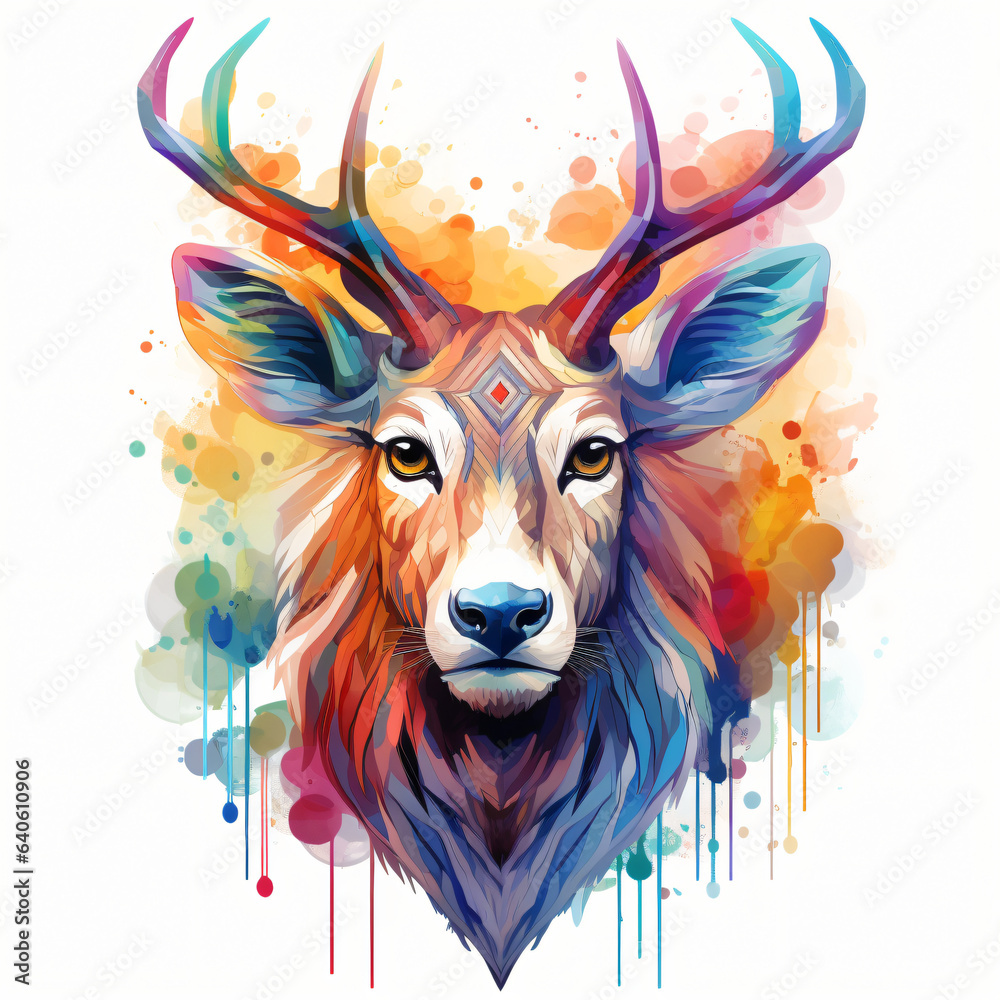 watercolored colourful painted animal head